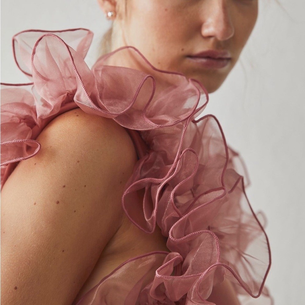 Free People House Party Ruffle Pink Top